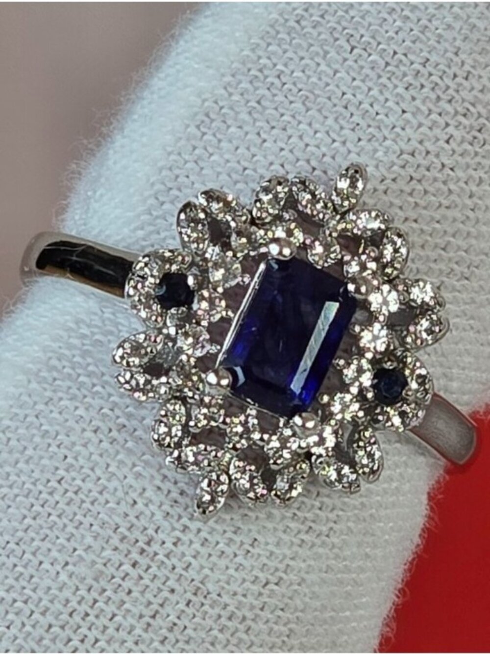 925 Sterling Silver Ring Sz 6.75 with Natural Sapphire & Cz